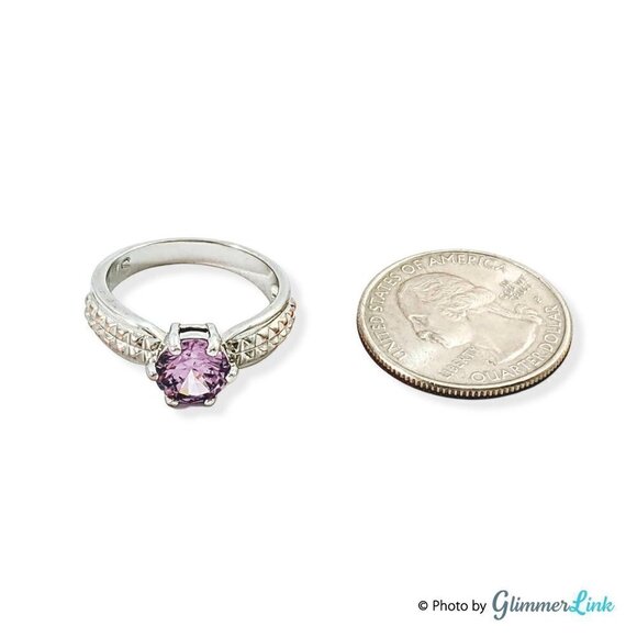 JS Silver Tone Purple Crystal Ring SZ 9 - Picture 3 of 5